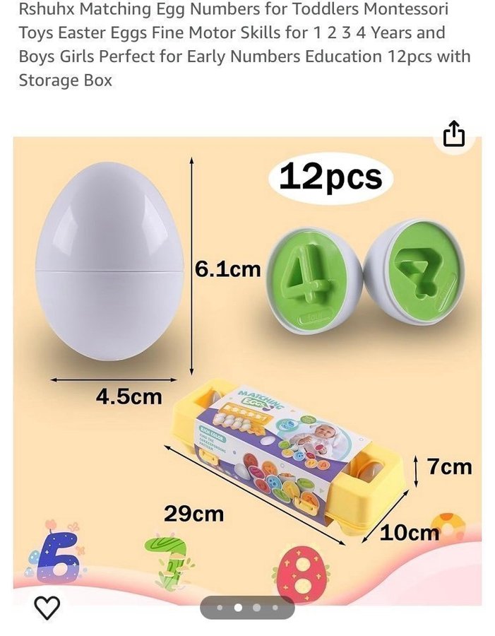 Färgglada ägg med siffror för småbarn - Montessori-leksak