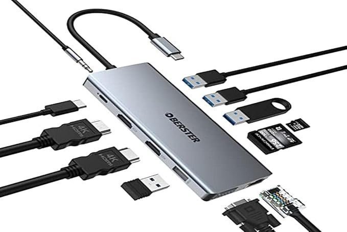 12-i-1 USB-C Hub med HDMI VGA RJ45 SD/TF-kortläsare