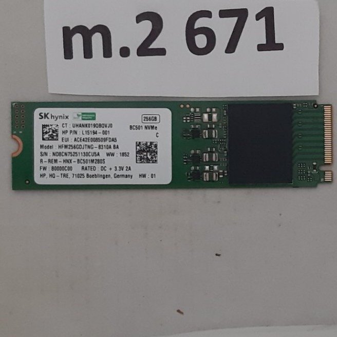 SSD M2  256GB  NVMe märke: SK Hynix  formfaktor 2280