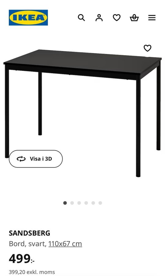 IKEA SANDSBERG Bord, svart, 110x67 cm