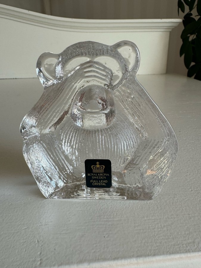 Lisa Larson Royal Krona etikettmärkt glasfigur Apa glas glasapa