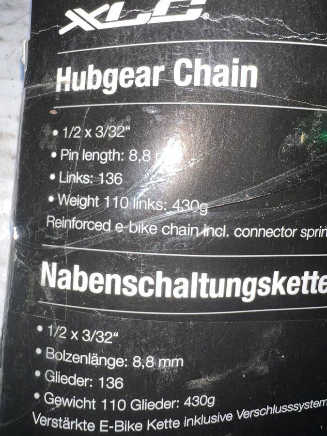 XLC E-BIKE kedja Hubgear Chain 136 länkar