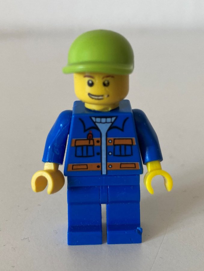 Lego City Minifigur - Arbetare med Grön Hatt