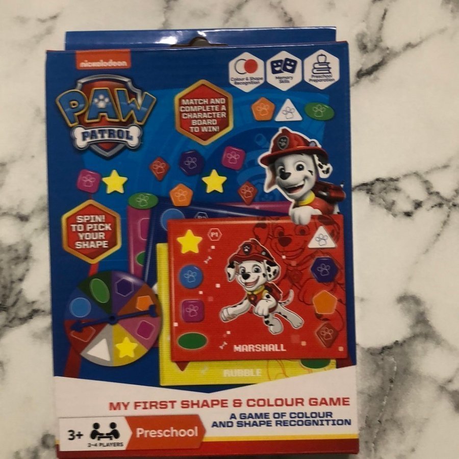 *Ny Paw patrol, pawpatrol "Form och färg" spel sällskapsspel