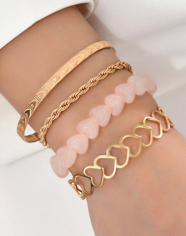 4 stycken armband fina smycken rosa guld set paket