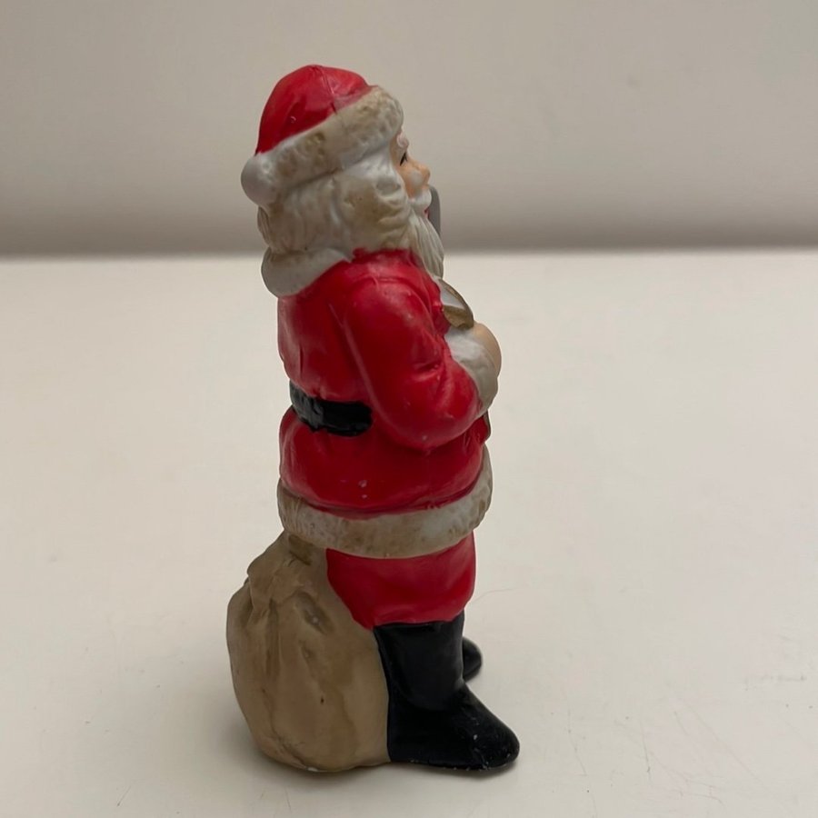 Vintage Jultomte Figur Tomte Håller en Present och en Käpp i Handen