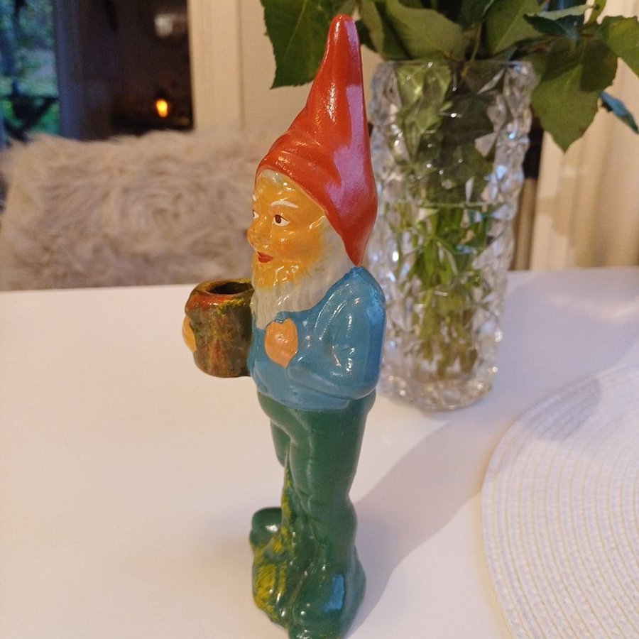 Retro Tomte i keramik med ljushållare