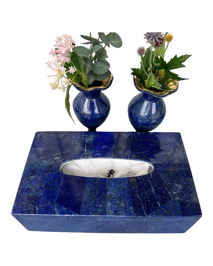 Lapis lazuli beautiful tissue box with two vases