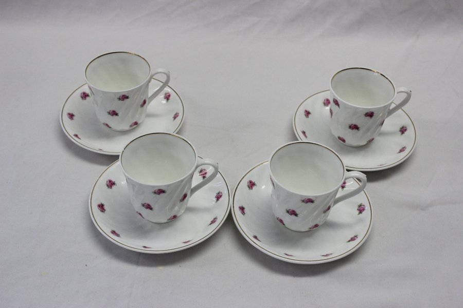 4 Guldkant Kaffekopp Kaffekoppar m Fat Gustavsberg m Rosor Modell 2497