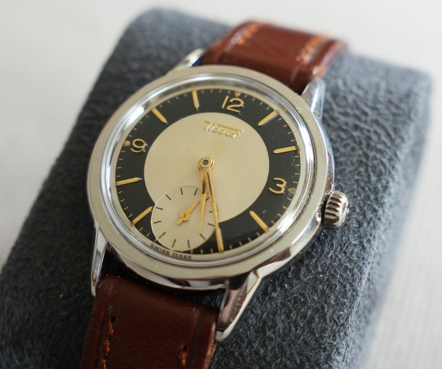 1950's Tissot Watch NOS with Black Tuxedo Dial and Original Leather Strap