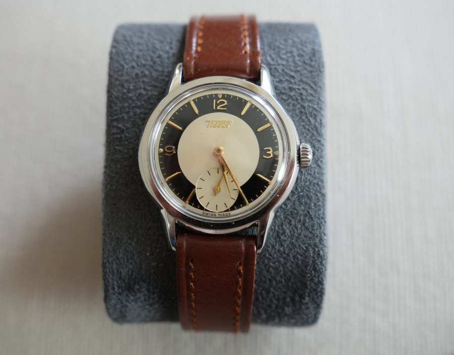 1950's Tissot Watch NOS with Black Tuxedo Dial and Original Leather Strap