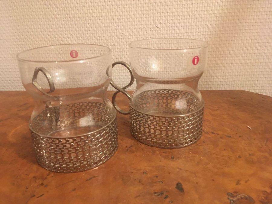 Glas med Handtag 2 st Mugg Iitalla Tsaikka Timo Sarpaneva Silverfärgad