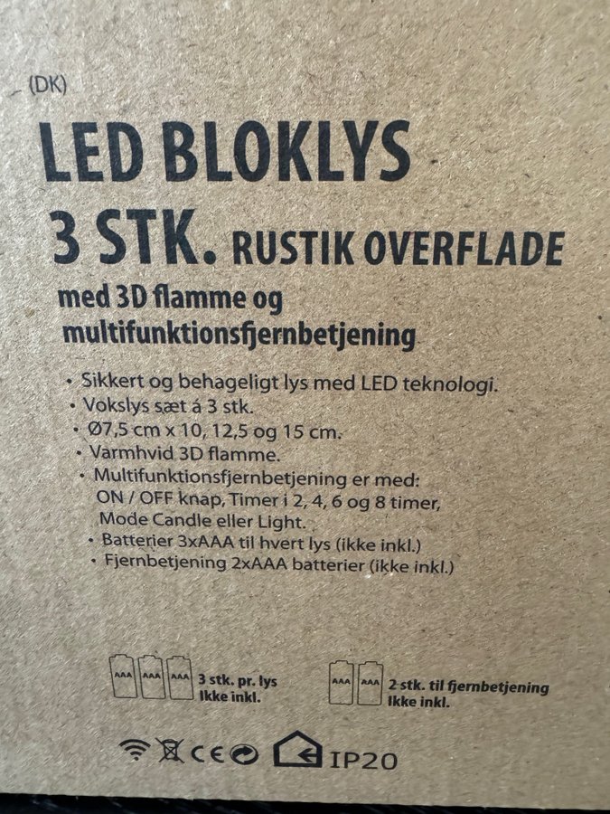 LED-blockljus 3 st. Rustik yta i rosa.