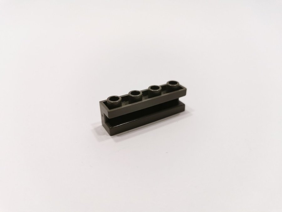 Lego - brick - modifierad - räls - 1x4 - part 2653 - mörkgrå (old dark gray)