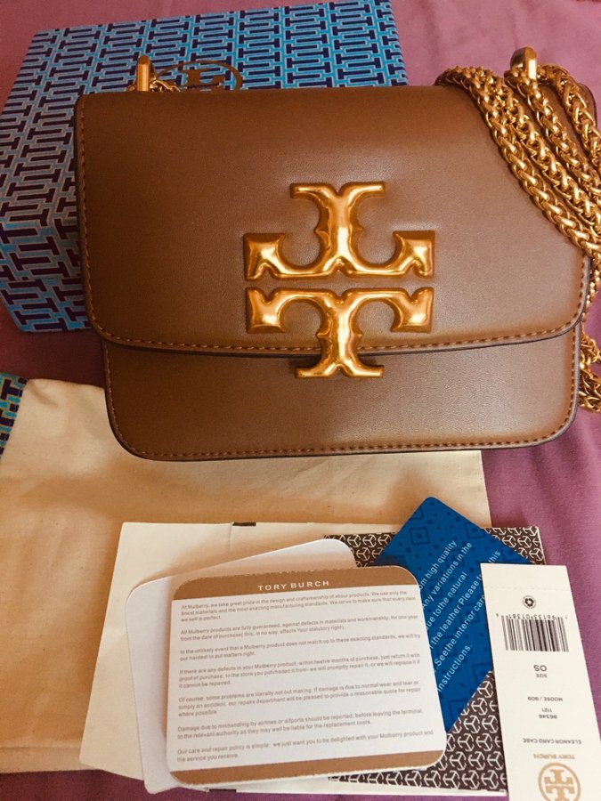 TORY BURCH ELEANOR KONVERTIBEL AXELVÄSKA BRUN  100% kalvskinn