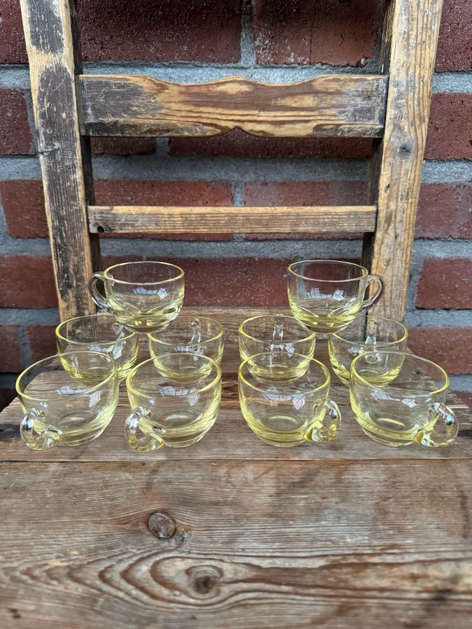 10 st Vintage Gula Glöggmuggar i Glas Handgjorda Glöggkoppar Julmuggar