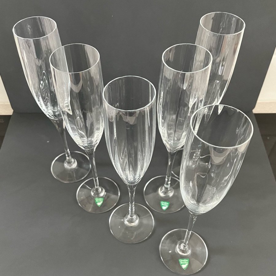 6 st Orrefors Optica Symphony champagneglas glas design Gunnar Cyren, Sverige