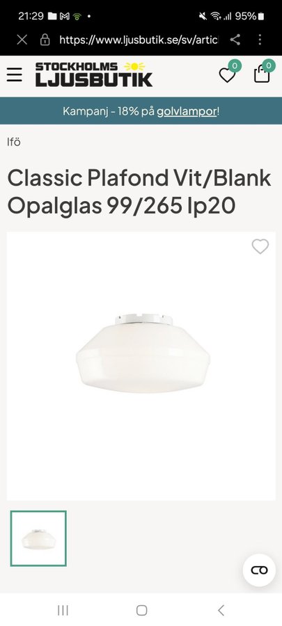 IFÖ Classic Plafond Vit/Blank Opalglas våtrum Nyskick