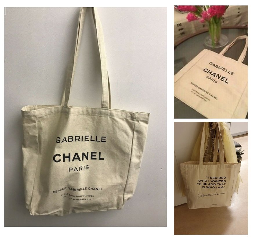 Chanel Beauté tygväska canvas tote tyg väska creme cityväska handväska