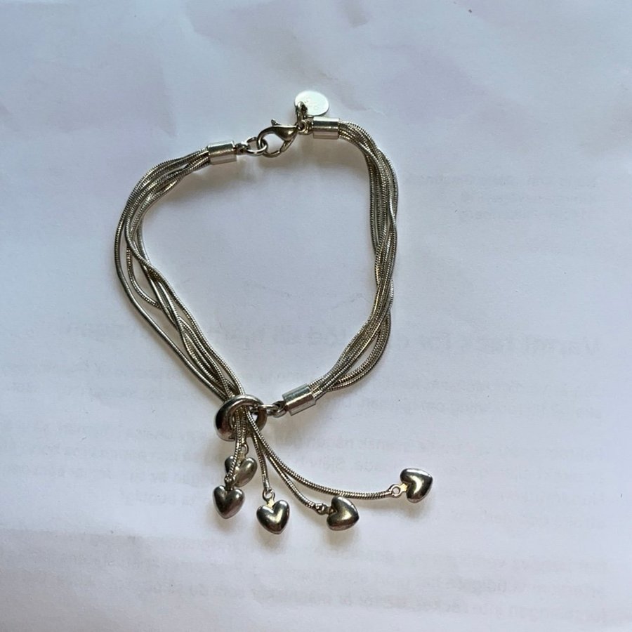 Retro Läckert Sterling Silver Armband med 5 Hjärtan Stämplat 925