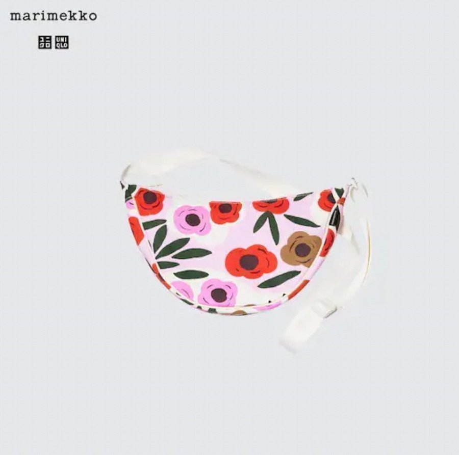 Marimekko x Uniqlo Ruukku round mini rosa blommig axelremsväska handväska väska