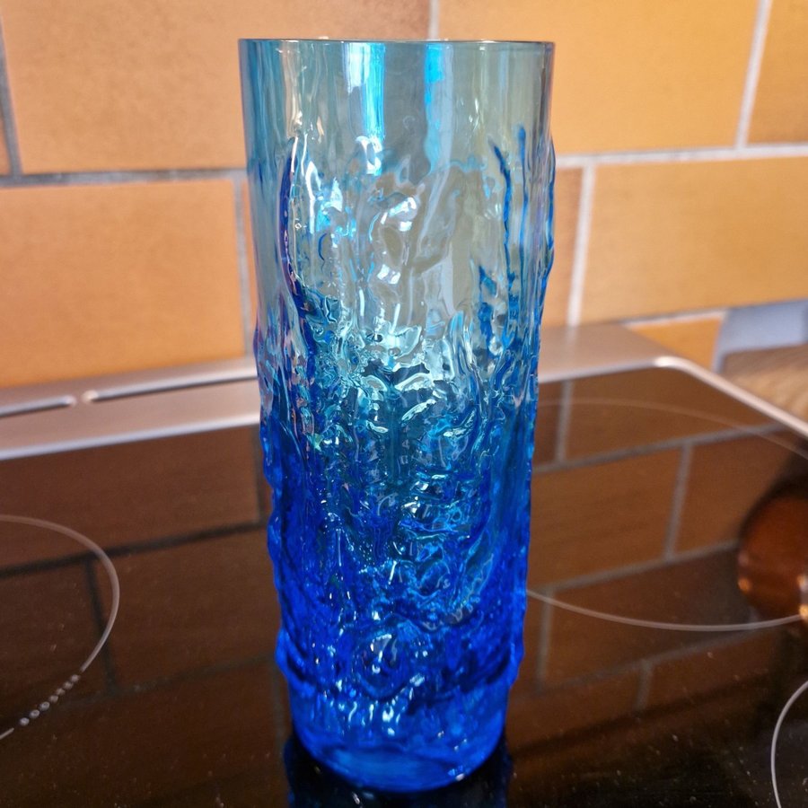 Fin turkos / blå glasvas, Eneryda glasbruk, retro, vintage