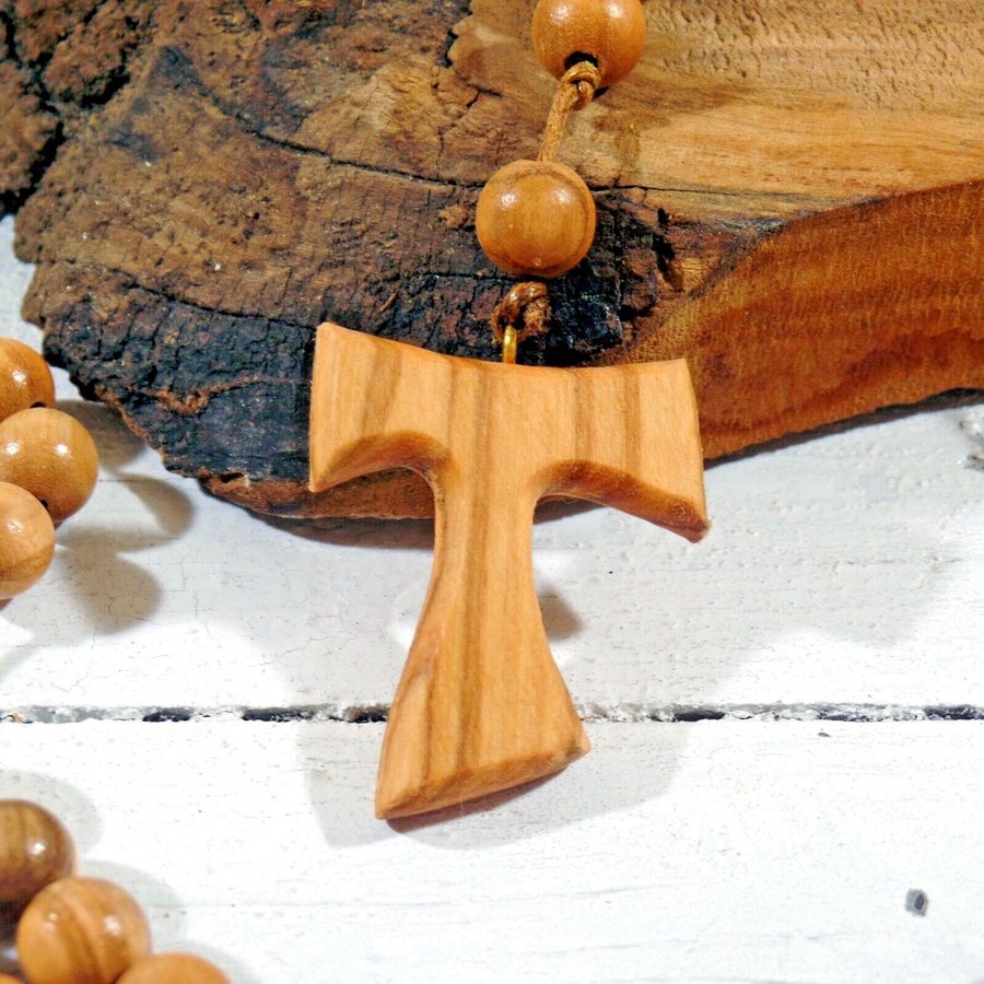 Rosary collan Tau of St. Francis of Assisi MP handmade wood Cross olive wood