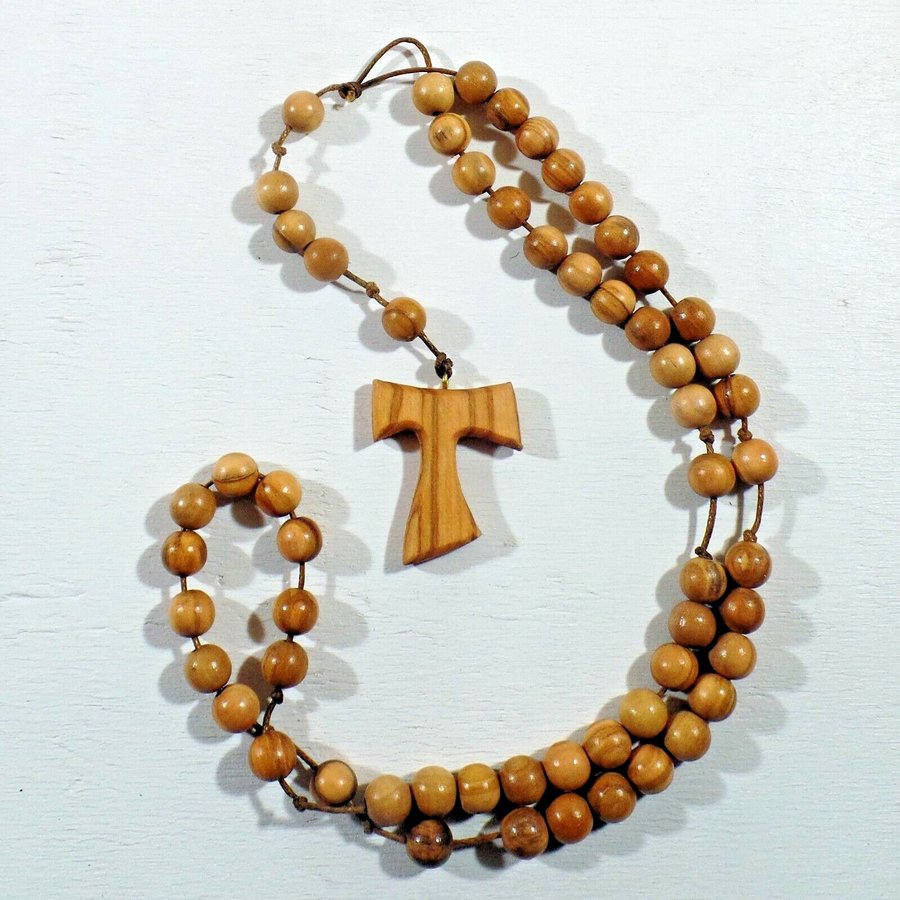 Rosary collan Tau of St. Francis of Assisi MP handmade wood Cross olive wood