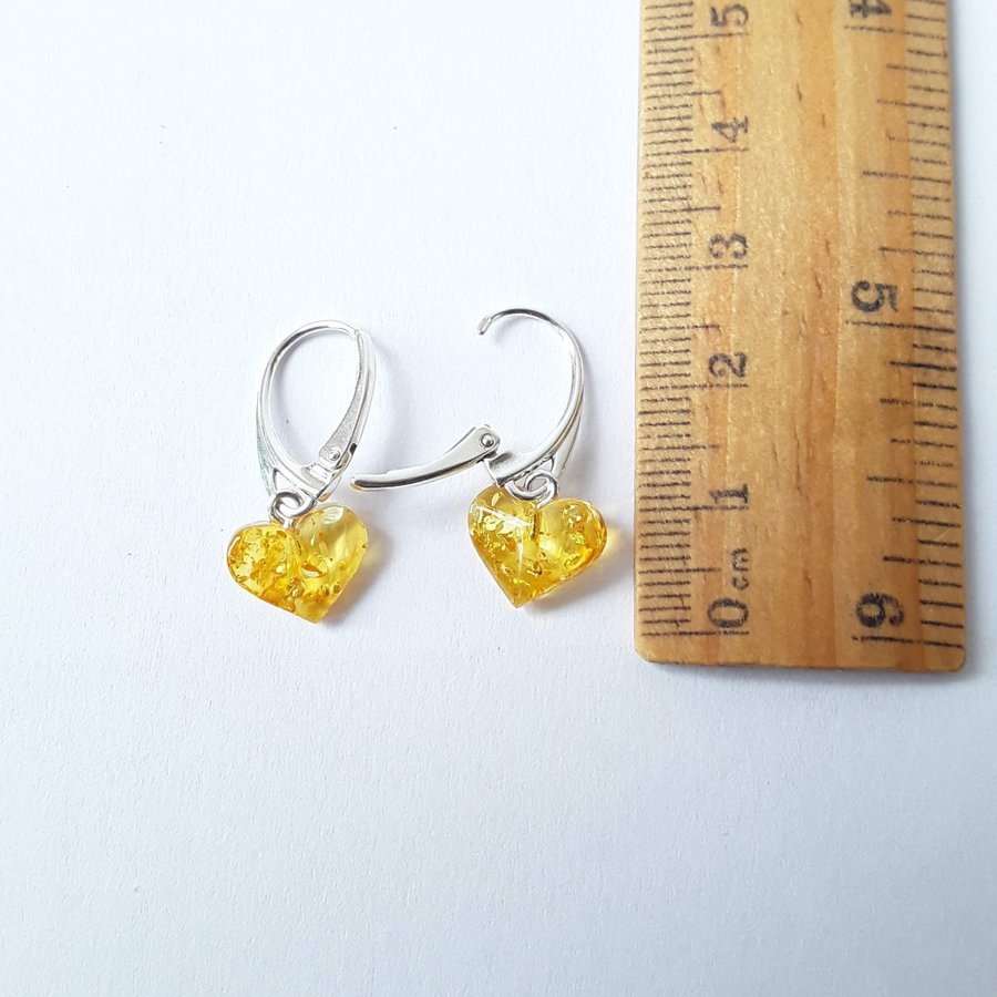 Baltic amber heart and 925 sterling silver dangle earrings yeallow women jewelry