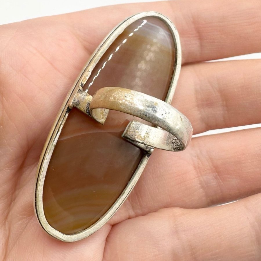 Sten ring, silverpläterad. Agat Sten. Ädelsten. 925.