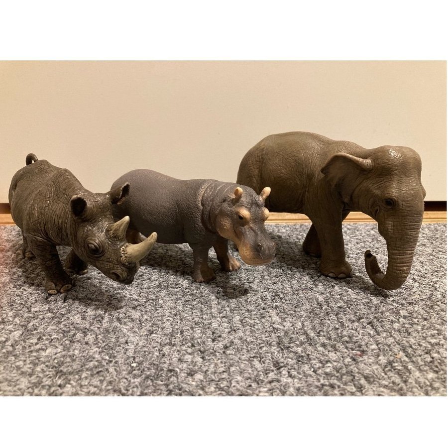 Schleich figurer - noshörning, flodhäst  elefant