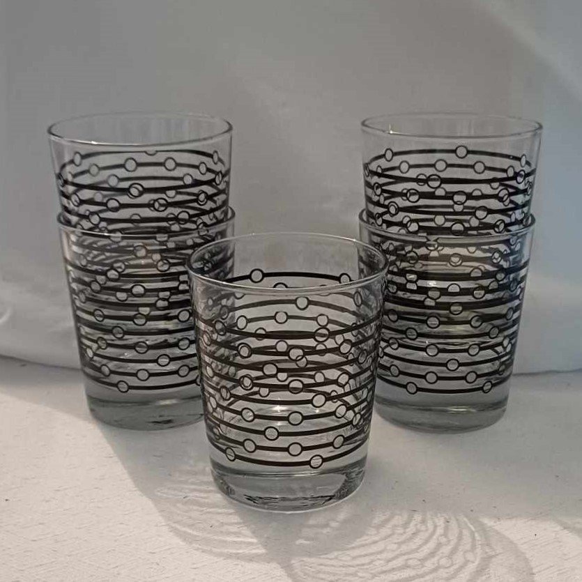 5 glas Ikea Vintage Svarta cirklar och ränder