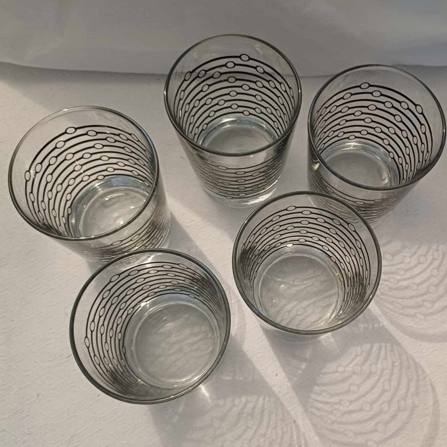 5 glas Ikea Vintage Svarta cirklar och ränder