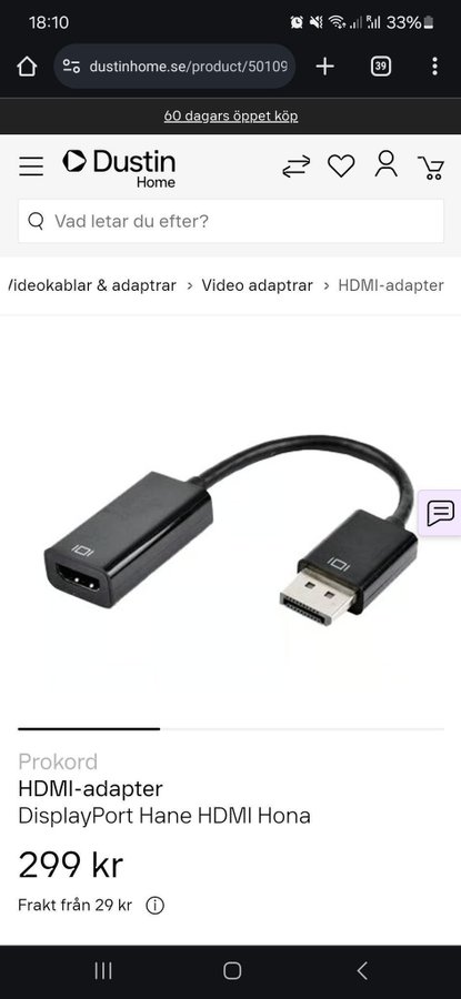 HDMI-adapter DisplayPort Hane HDMI Hona