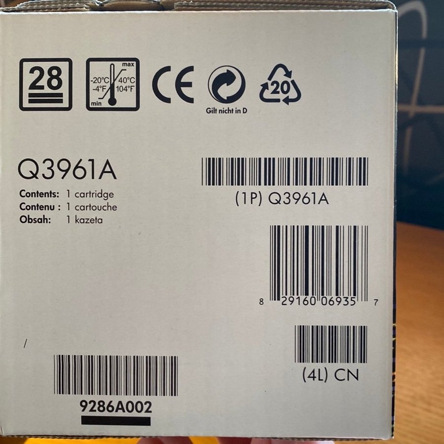 HP LaserJet 122A / Q3961A Toner Cyan - Ny Oöppnad