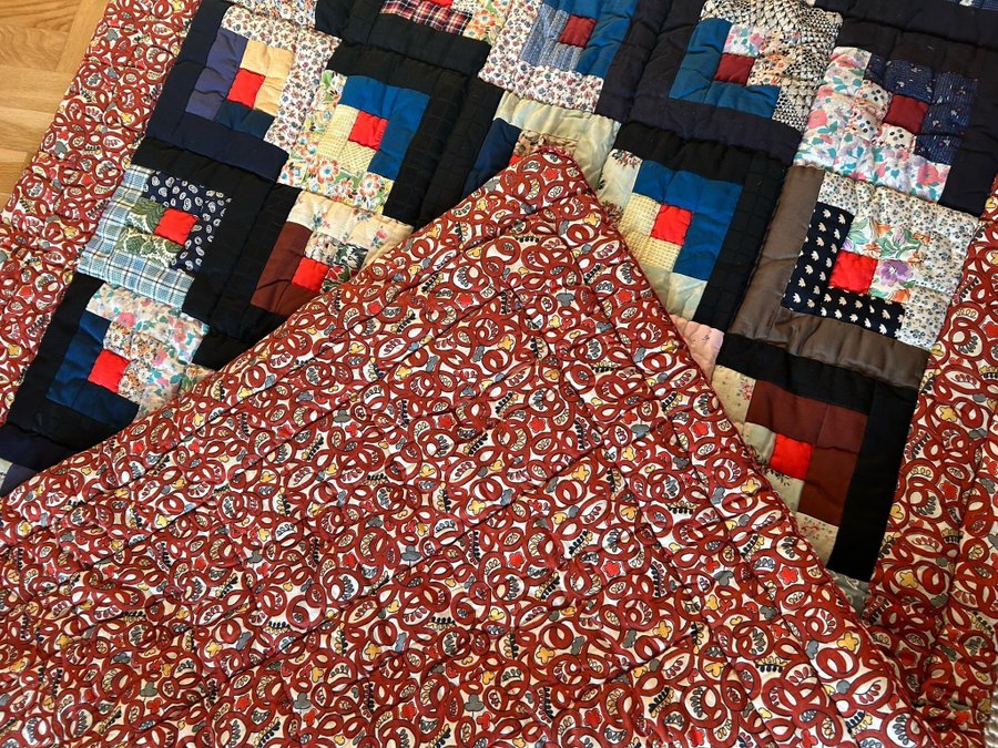 Tjockt FINT LAPPTÄCKE quilt patchwork äldre TÄCKE ÖVERKAST pläd filt VINTAGE