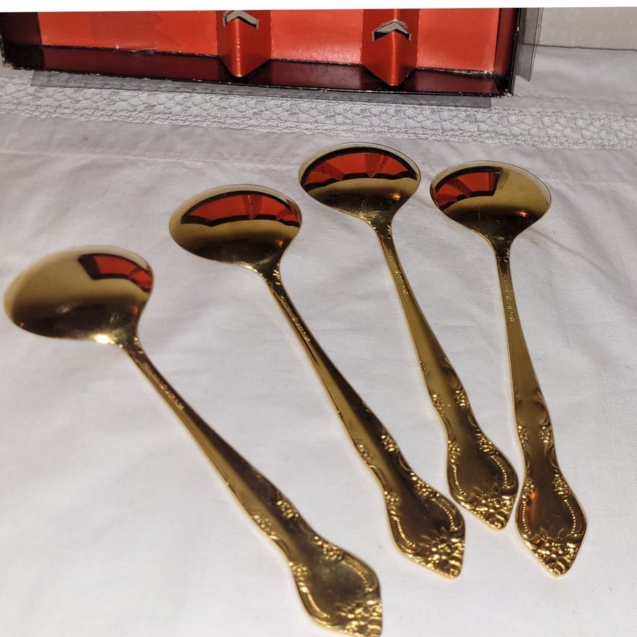 24 K GOLD PLATED 4 x dessertsked MINDRE SKED spoon