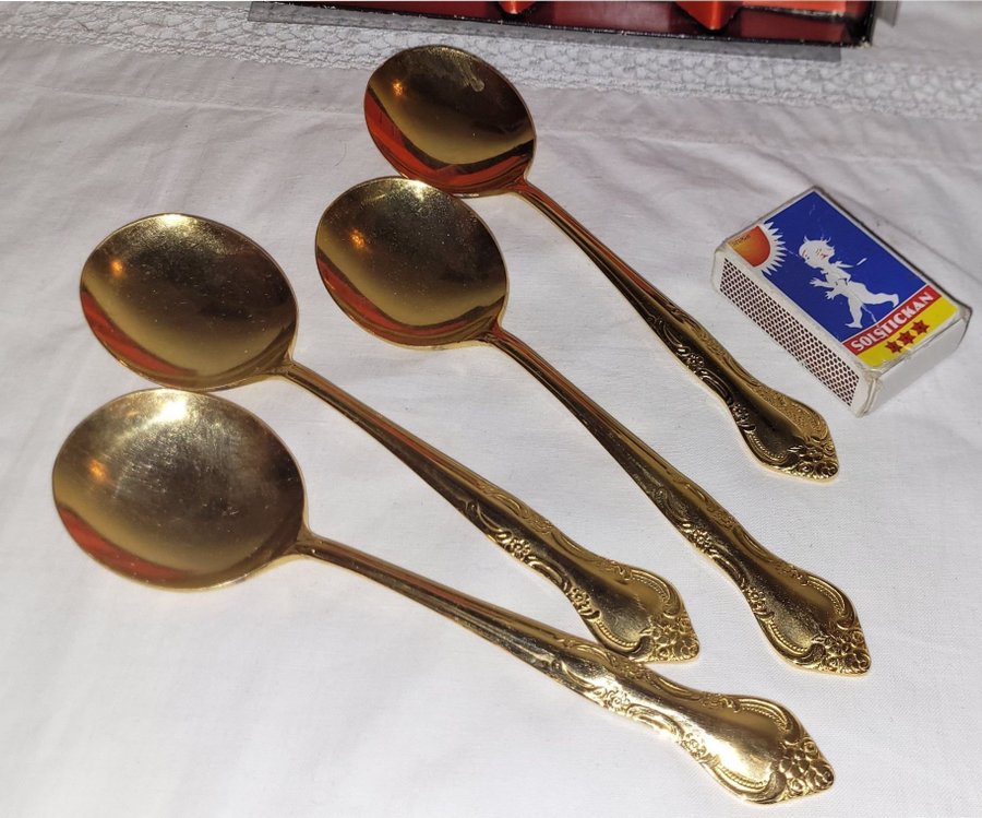 24 K GOLD PLATED 4 x dessertsked MINDRE SKED spoon