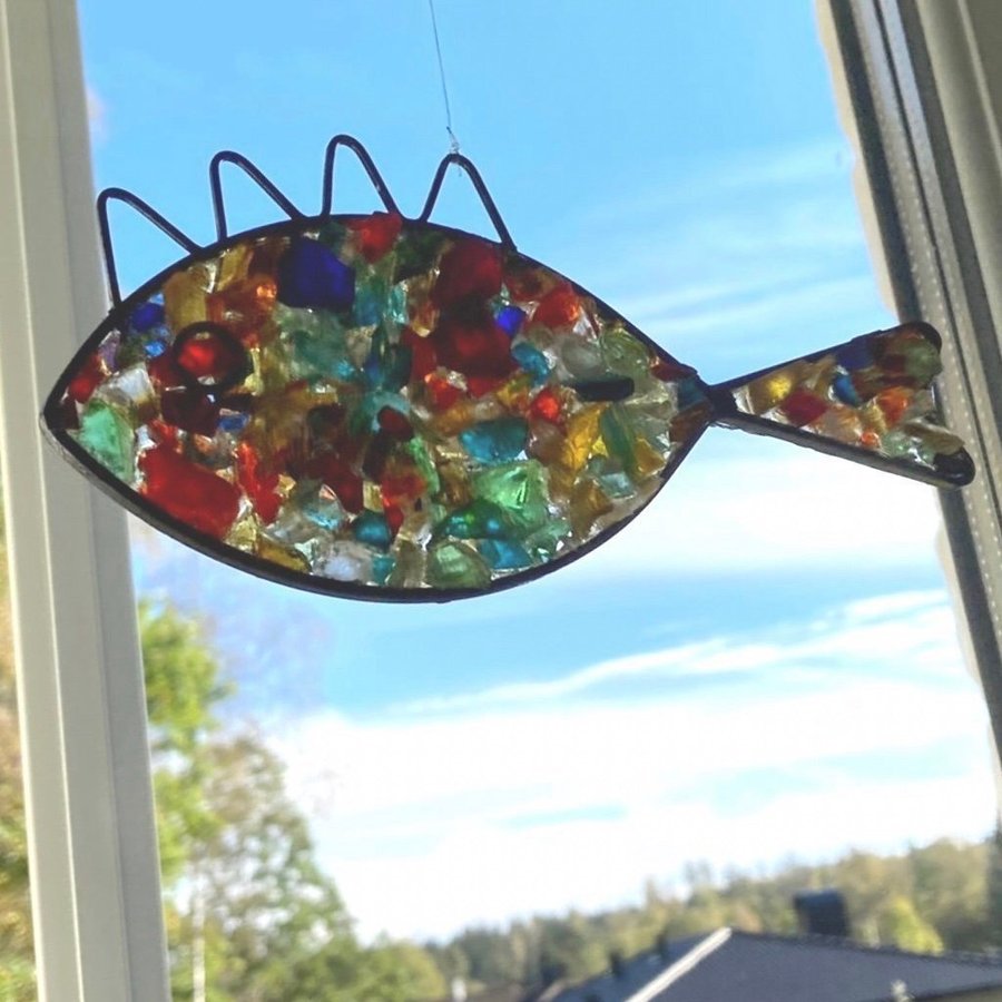 smide och glas fönsterhänge fisk 60-tal retro