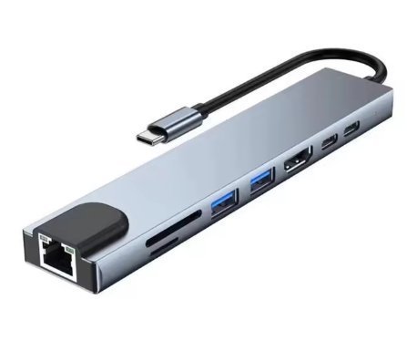 USB-C Hub 8-i-1 med 4K HDMI, Gigabit Ethernet, SD/TF-kortläsare och mer