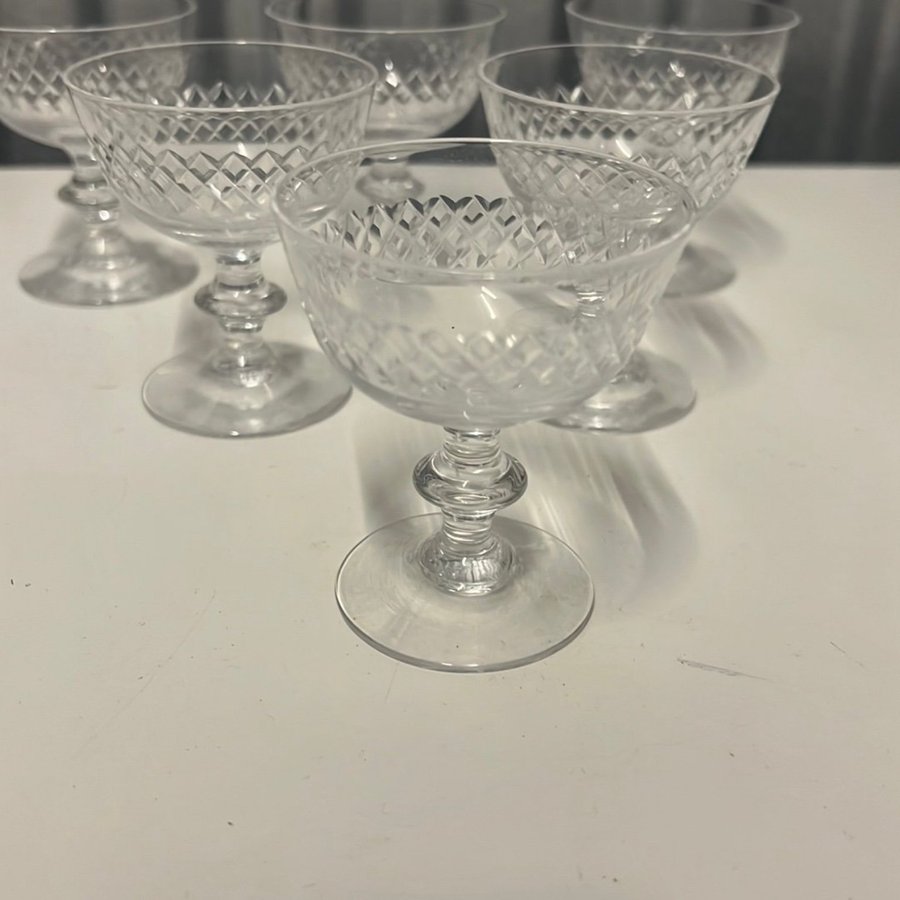 LIKÖRGLAS, 6 st, glas, "Diamant", Vicke Lindstrand, Kosta.