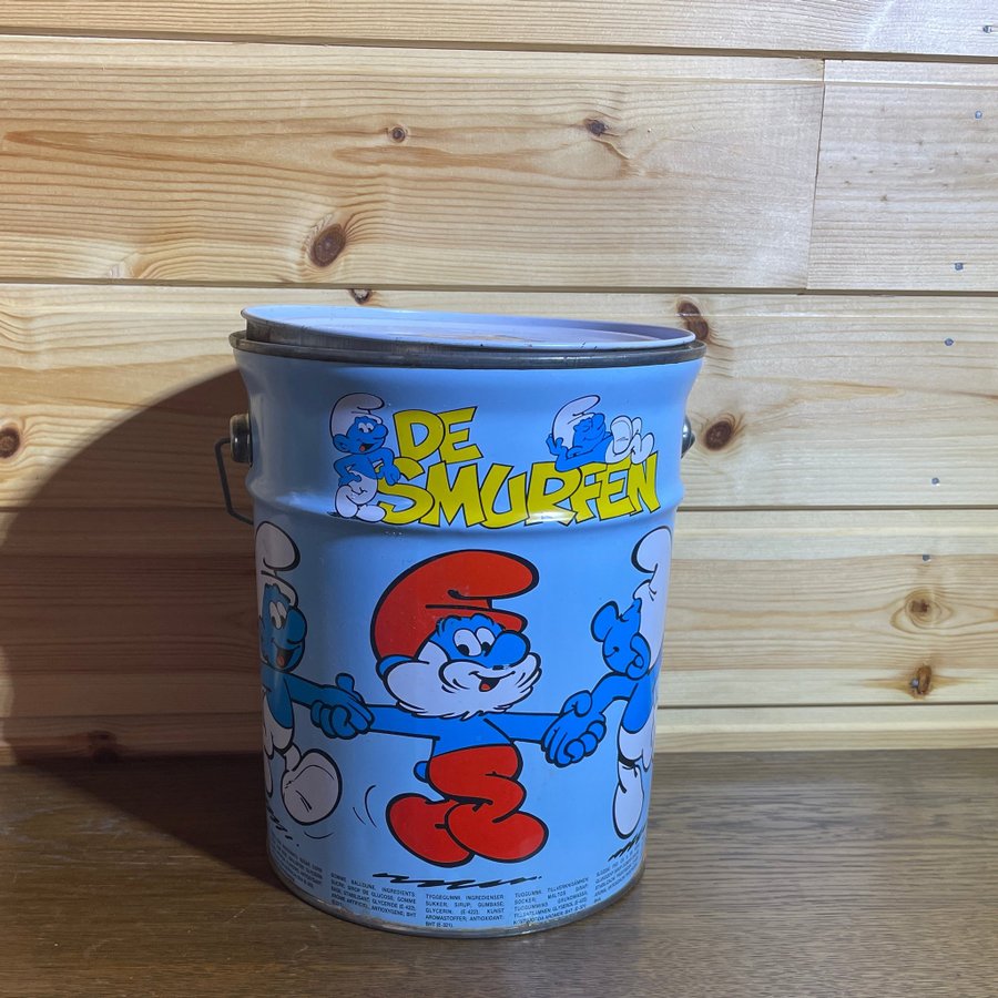 Smurfarna Plåt-hink / Plåtburk med bärhandtag och lock