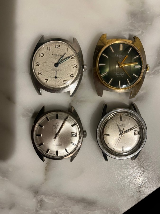 4 st vintage armbandsur - Eiger, Aseikon, Olma och Phenix