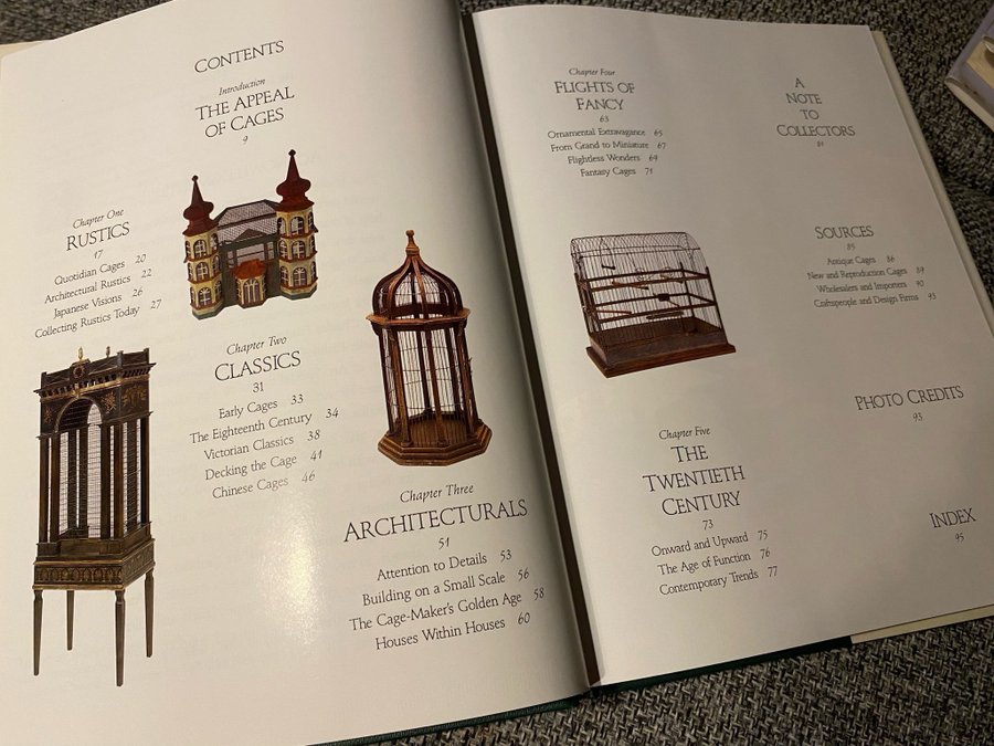 The Birdcage Book: Antique Birdcages for collectors. Bog fuglebur, Bok fågelbur