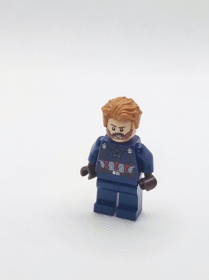 Lego Minifigur sh0495 Captain America - Dark Blue Suit, Dark Brown Hands, Hair