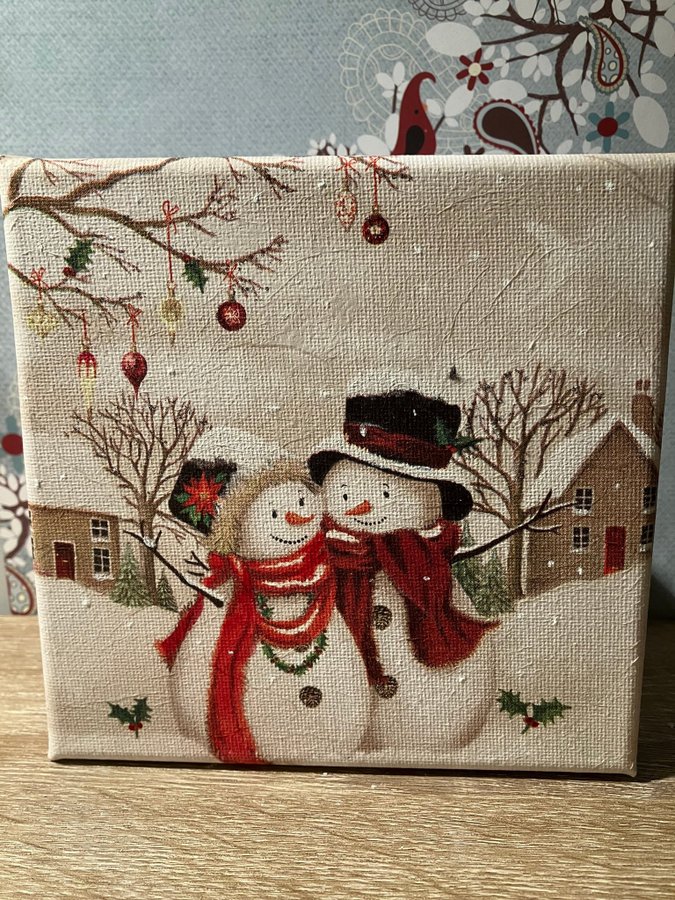 Tavla. Barnmotiv Herr och Fru Snögubbe 15x15 cm