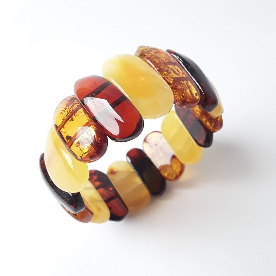 Baltic amber gem bracelet Multicolor stretchy wide amber bracelet women jewelry