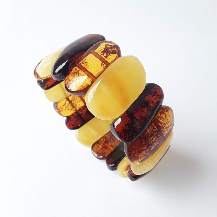 Baltic amber gem bracelet Multicolor stretchy wide amber bracelet women jewelry