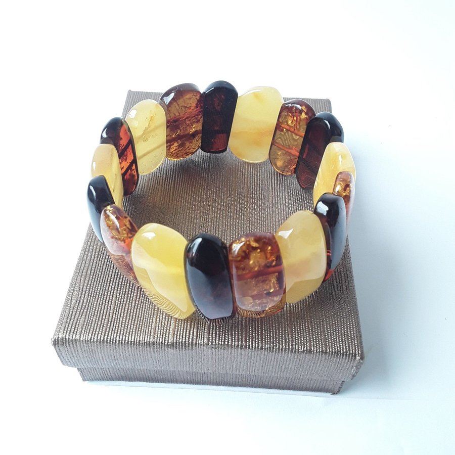 Baltic amber gem bracelet Multicolor stretchy wide amber bracelet women jewelry