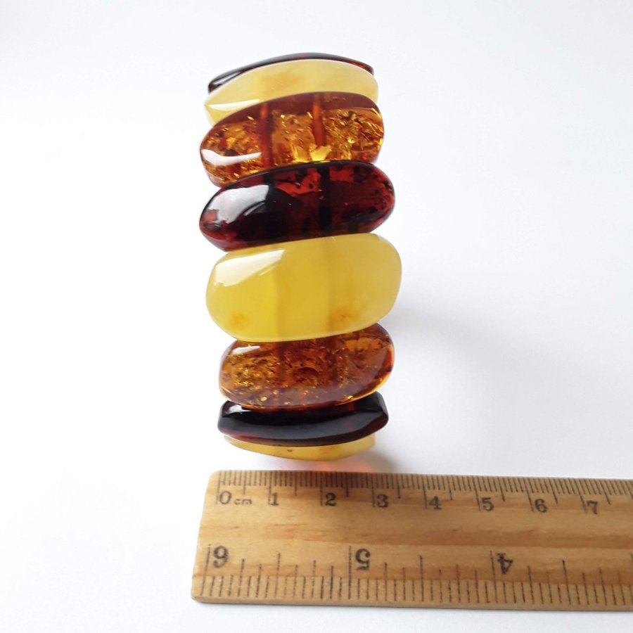 Baltic amber gem bracelet Multicolor stretchy wide amber bracelet women jewelry